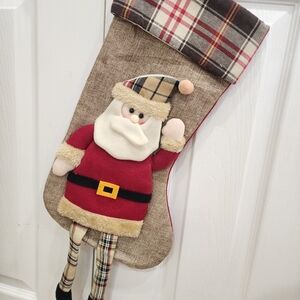 Festive Santa Christmas Stocking - Red and Brown